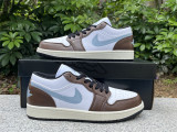 Authentic Air Jordan 1 Low GS White/Dark Mocha/Light Blue
