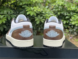 Authentic Air Jordan 1 Low GS White/Dark Mocha/Light Blue