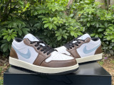 Authentic Air Jordan 1 Low GS White/Dark Mocha/Light Blue