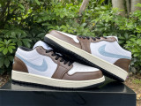Authentic Air Jordan 1 Low GS White/Dark Mocha/Light Blue