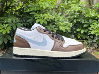 Authentic Air Jordan 1 Low White/Dark Mocha/Light Blue