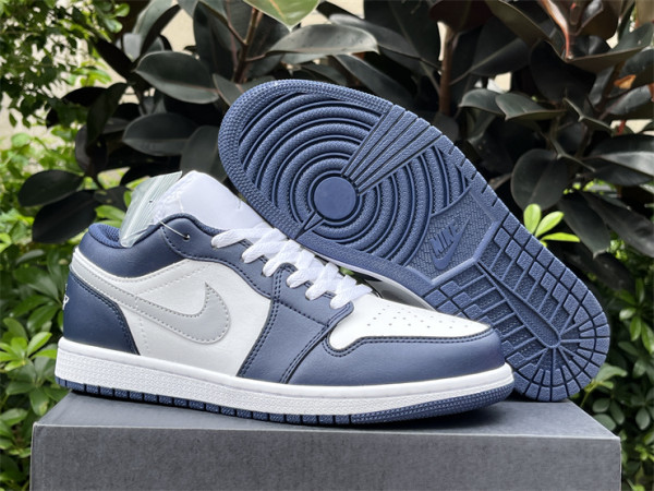 Authentic Air Jordan 1 Low Midnight Navy/Grey/White