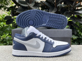 Authentic Air Jordan 1 Low Midnight Navy/Grey/White