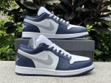 Authentic Air Jordan 1 Low Midnight Navy/Grey/White
