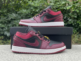 Authentic Air Jordan 1 Low Black/Burgundy Red