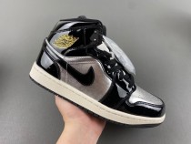 Authentic Air Jordan 1 Mid Black/Silver/Gold