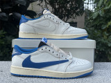 Authentic Authentic Travis Scott x Fragment x Air Jordan 1 Low Sail/Black/Military Blue