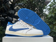 Authentic Authentic Travis Scott x Fragment x Air Jordan 1 Low GS Sail/Black/Military Blue