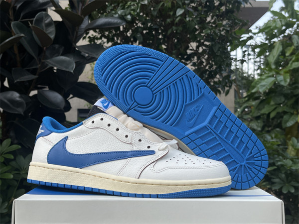Authentic Authentic Travis Scott x Fragment x Air Jordan 1 Low Sail/Black/Military Blue