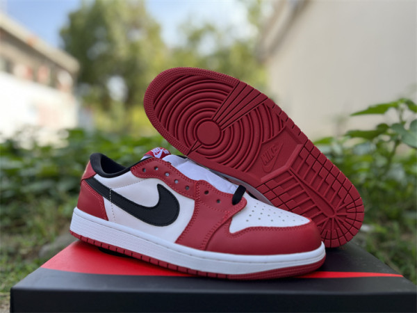 Authentic Air Jordan 1 Low OG Black Muslin Varsity Red