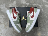 Authentic Air Jordan 1 Low GS Sail/Red/Green