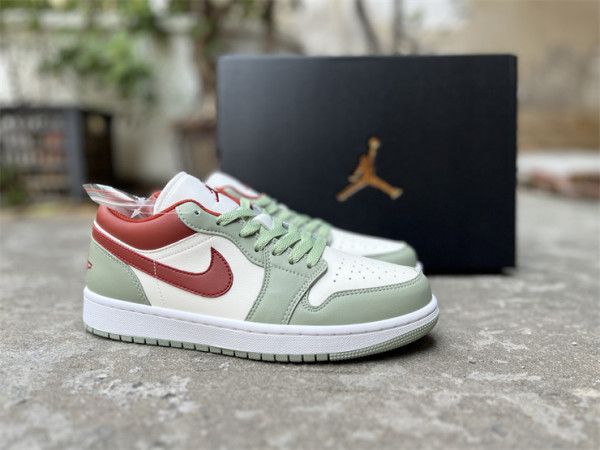 Authentic Air Jordan 1 Low GS Sail/Red/Green