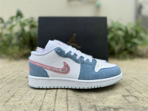 Authentic Air Jordan 1 Low GS Cobalt Bliss/Pink Glow/White