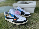 Authentic Travis Scott x OFF-WHITE x Air Jordan 1 Low Black/White/Blue