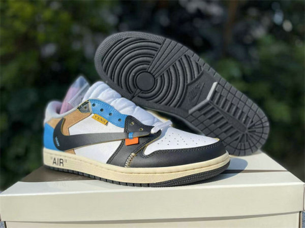 Authentic Travis Scott x OFF-WHITE x Air Jordan 1 Low Black/White/Blue
