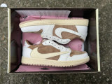 Authentic Travis Scott x Air Jordan 1 Low GS Brown/White/Pink