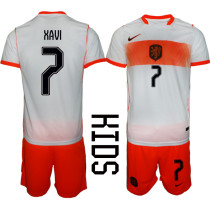 Netherlands Kids Soccer Jersey Xavi #7 Custom Youth Football Shirt White Orange Away Kit Netherlands Kids Soccer Jersey Xavi #7 Custom Youth Football Shirt White Orange Away Kit