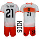 Netherlands Kids Soccer Jersey F. De Jong #21 Custom Youth Football Shirt White Orange Away Kit
