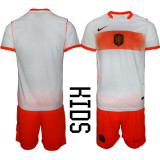 Netherlands Kids Soccer Jersey Youth Football Shirt White Orange Away Kit
