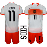 Netherlands Kids Soccer Jersey Gakpo #11 Custom Youth Football Shirt White Orange Away Kit