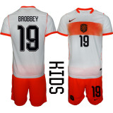 Netherlands Kids Soccer Jersey Brobbey #19 Custom Youth Football Shirt White Orange Away Kit
