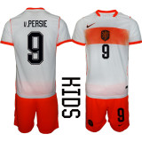 Netherlands Kids Soccer Jersey v.Persie #9 Custom Youth Football Shirt White Orange Away Kit