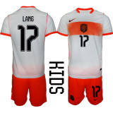 Netherlands Kids Soccer Jersey Lang #17 Custom Youth Football Shirt White Orange Away Kit