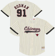 Men's Chicago Bulls Dennis Rodman Mitchell & Ness Cream Player Mesh Button-Front Jersey