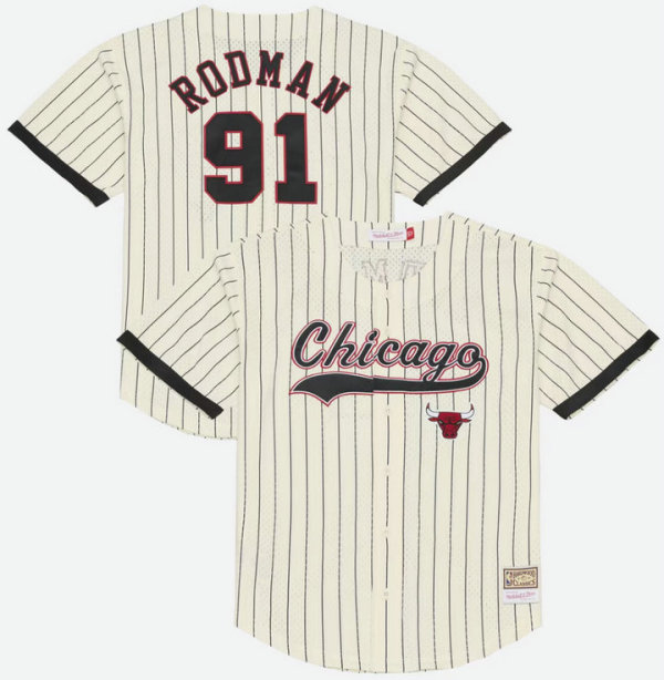Men's Chicago Bulls Dennis Rodman Mitchell & Ness Cream Player Mesh Button-Front Jersey