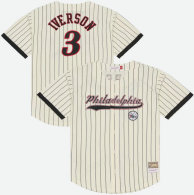 Men's Philadelphia 76ers Allen Iverson Mitchell & Ness Cream Player Mesh Button-Front Jersey