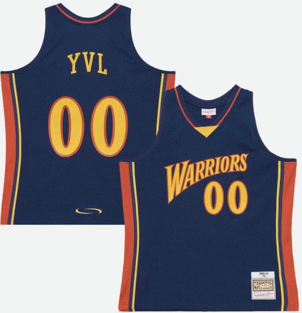 Men's Golden State Warriors Mitchell & Ness x Playboi Carti Navy 2002-03 Swingman Jersey
